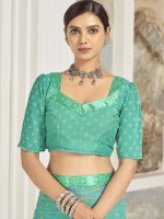 Aqua Green Chiffon Printed Saree